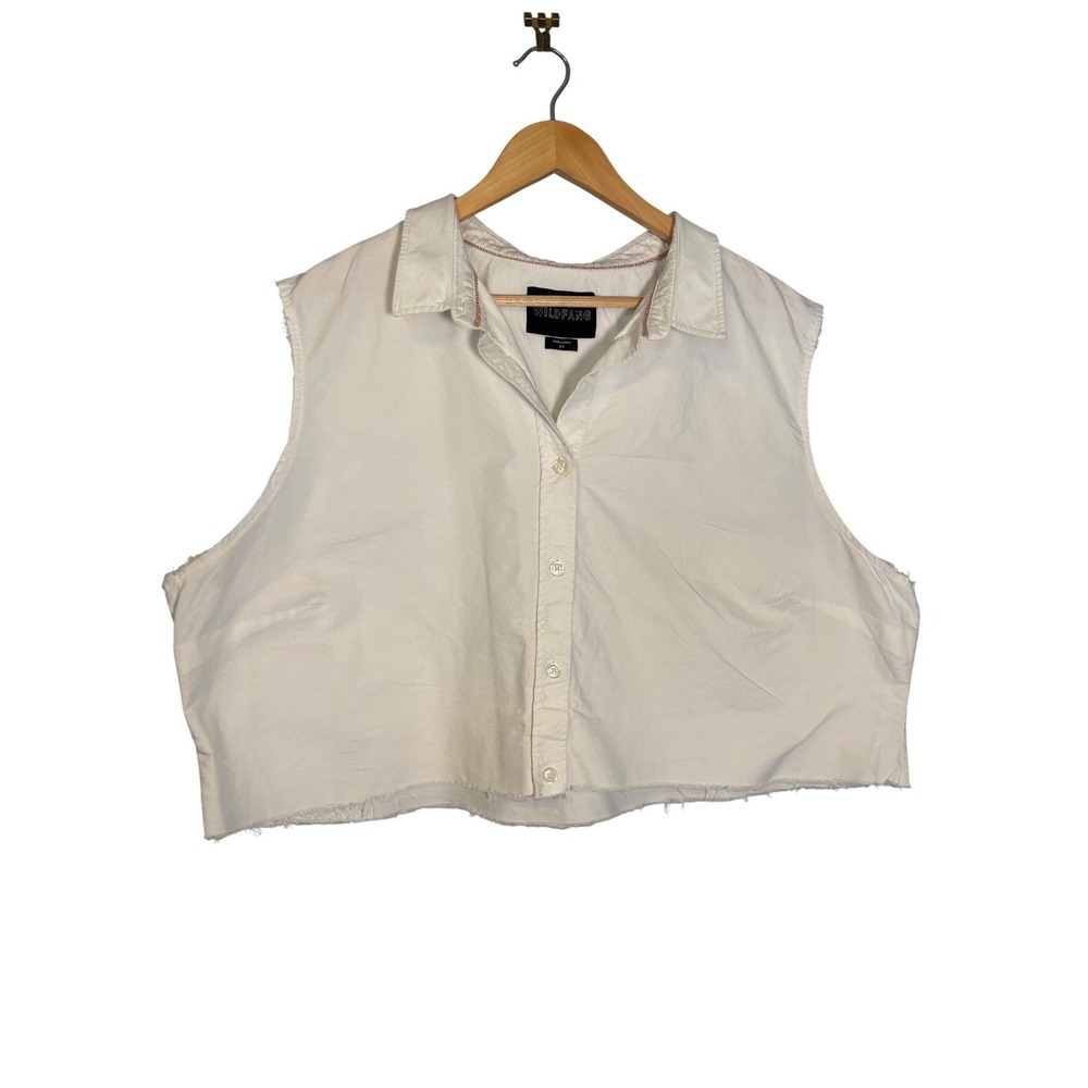 Wildfang White Sleeveless Cropped Button Down Shirt Raw Hem Size 3X